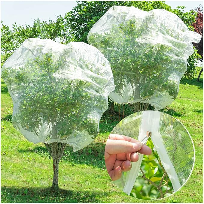 Large Fruit Orchard Netting, 6.56 x 6.56 FT Plant Netting with Zipper and Drawstring, Garden Netting to Protect Fruit from Anti Birds, Bugs, Cicadas, Insects