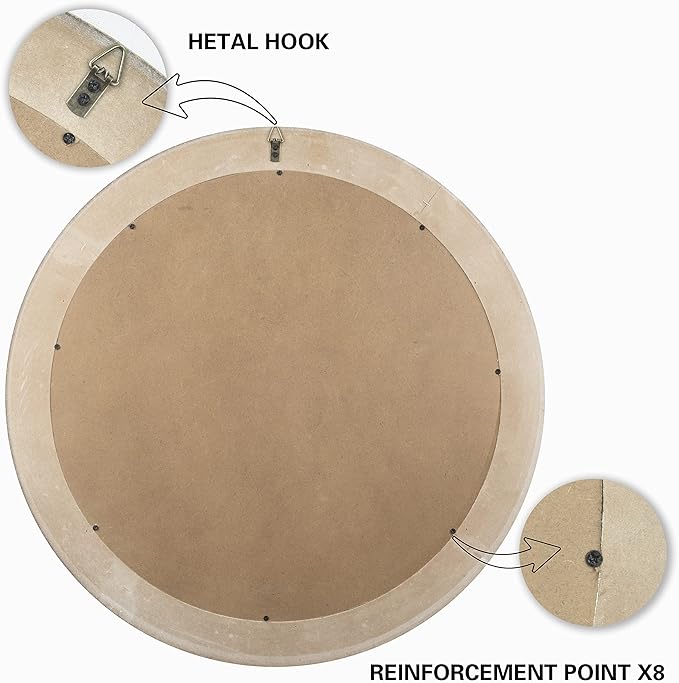 Reflinto 24 Inch Boho Wooden Round Mirrors