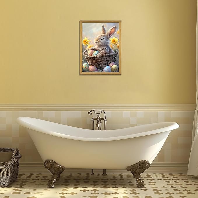 Easter Bunny Wall Art, Cute Rabbit Canvas Wall Decor Painting, Easter Eggs