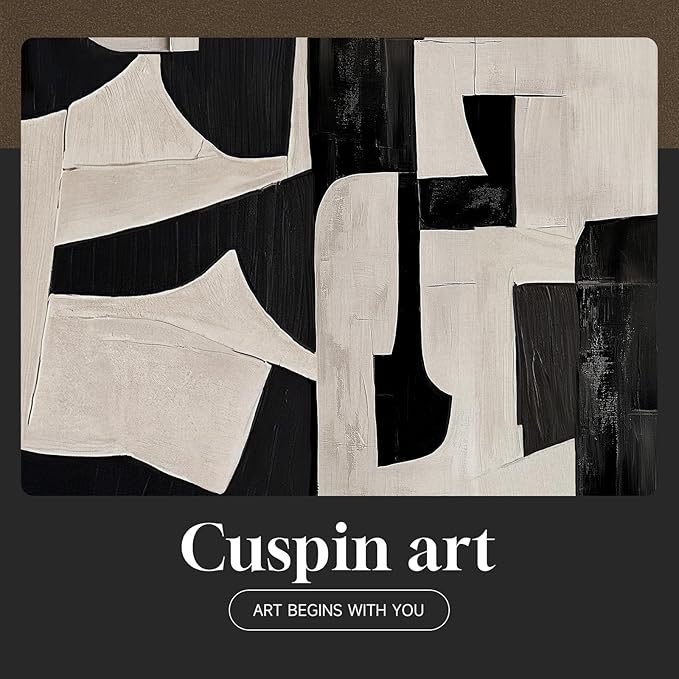 Large Framed Black and Beige Abstract Wall Art, Modern Art Prints Pictures