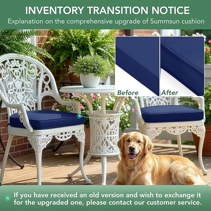 Outdoor Chair Cushions Set of 2: Waterproof & Fade Resistant Patio Furniture Cushions - 17 x 16 x 2 Inch Non Slip Round Corner Seat Cushion Pads with Removable Cover for Garden Yard Lawn, Navy Blue