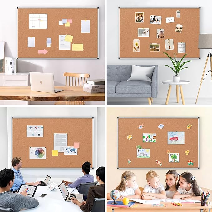 Extra Large Cork Bulletin Board 60" X 36", Wall Mounted Notice Pin Board