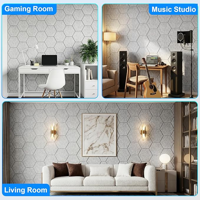 12 Pack Hexagon Acoustic Panels, Self-Adhesive Sound Deadening Panels, Sound