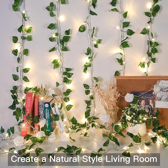 suddus Vine with Fairy Light Plug in, 33ft 100 LED Pothos String Lights