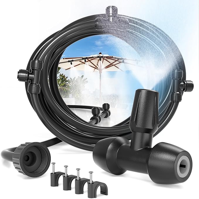 Outdoor Misting System Patio Cooling Kit 20FT Patio Misters with Mist Hose Nozzles Water Mister Cooling System for Backyard Garden Deck Pergola Gazebo Greenhouse Chicken Coop Dog Kennel