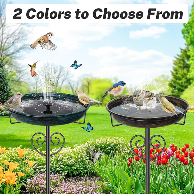Metal Bird Bath for Outdoor, Garden Freestanding Birdbaths & Birdfeeders with Removable Bird Baths Feeder Bowl with 5 Prong Base Stake for Outside Garden Patio Yard Lawn Decor (Vintage Gold)