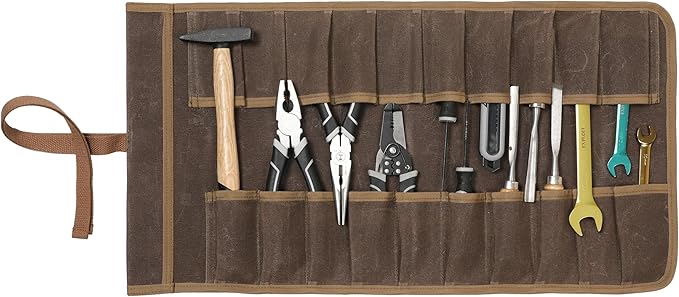Tool Roll with 20 Slots, Heavy Duty 16oz Waxed Canvas Wrench Roll Up Organizer Bag with Straps, Multi-Purpose Tool Pouch for Metric, SAE (Grey)