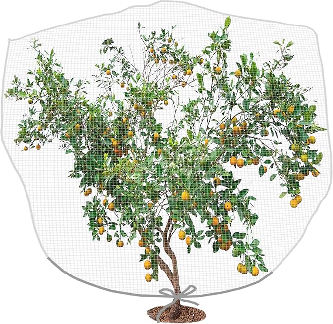 Alpurple 6.5 x 8.2 Feet Insect Bird Barrier Netting Mesh with Drawstring -Garden Bug Netting Plant Cover for Protect Plant Fruits Flower from Insect Bird Eating