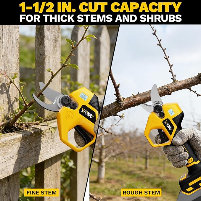 Brushless Electric Pruning Shears for DeWalt Battery, Portable Cordless Pruning Shears with LCD Display&SK5 Blades, Adjustable Cutting Diameter 0.8-1.2 Inch for Gardening Tree Pruning(NO Battery)