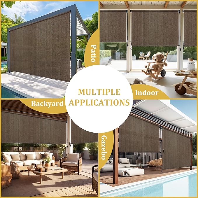 Shade&Beyond Custom Size Outdoor Roller Shades Cordless Patio Roll Up Blinds