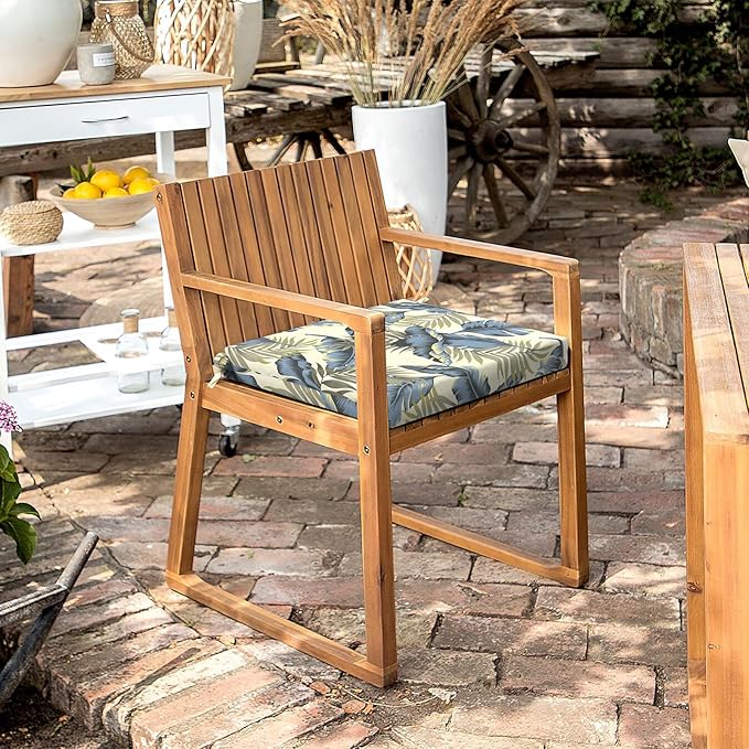 LVTXIII Outdoor Seat Cushions Set of 4 Square Corner Chair Cushions with Ties, Patio Chair Pads for Home Office and Patio Garden Furniture Decoration 18.5"x16"x2", Lush Palm Blue