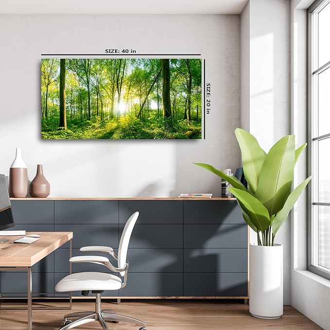 JLXART Nature Wall Art Green Forest Canvas Pictures Scenery Wall Art Landscape Art Prints Beautiful Artwork for Living Room Bedroom Kitchen Home Office Decorations 20x40inch