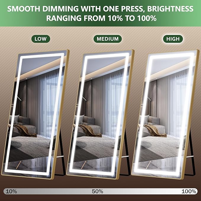 FENNIO Full Length Mirror with Lights, Free Standing Lighted Floor Mirror