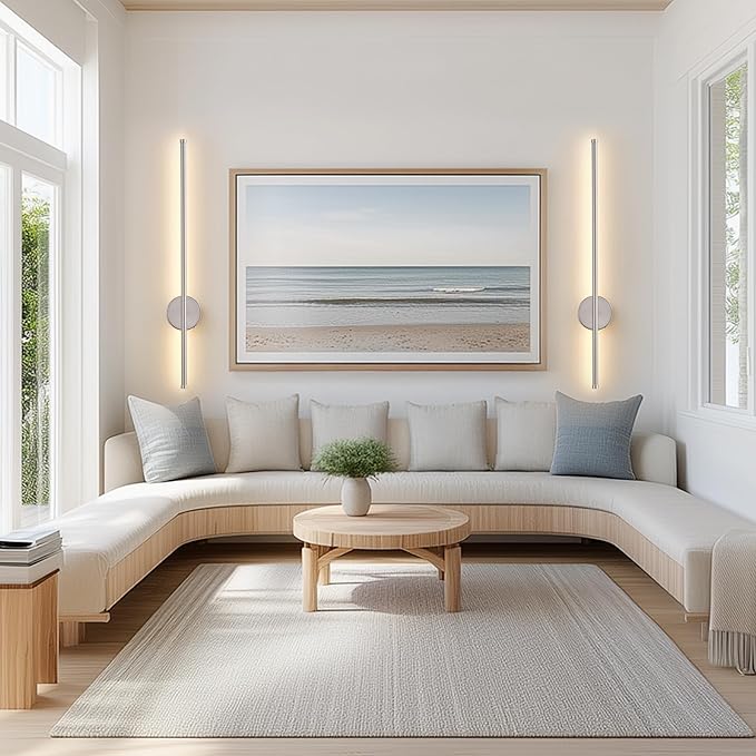 Battery Operated Modern Wall Sconces, Dimmable Wireless Wall Light Set of Two
