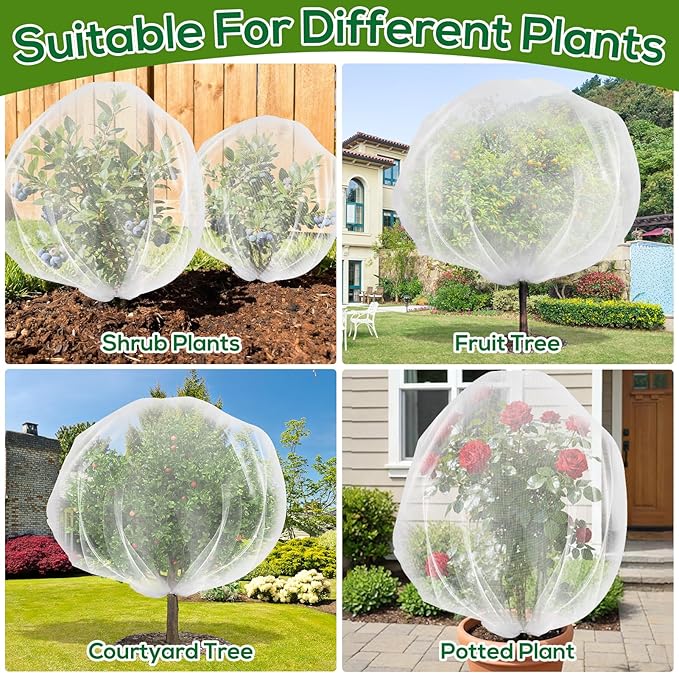 2PCS Fruit Tree Netting with Drawstring, 7 x 6ft Ultra-Fine Mesh Garden Insect & Bird Protection Cover, Breathable Reusable Tree Netting for Citrus, Apple, Peach & Shrubs