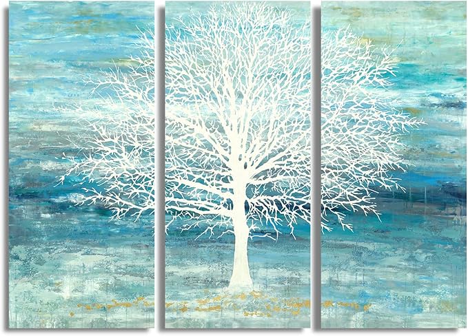 Yihui Arts Teal and Blue Canvas Wall Art