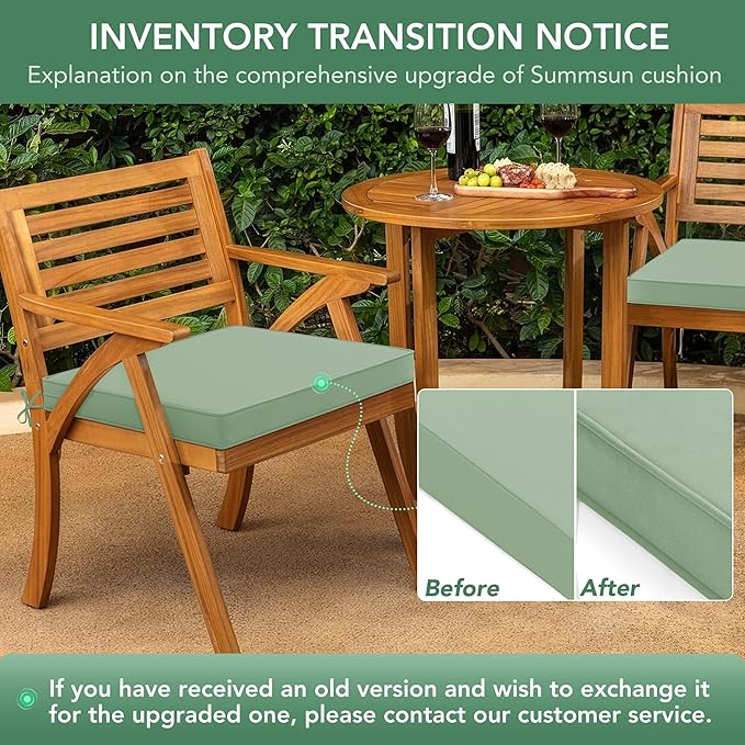 Outdoor Chair Cushions Set of 2: Waterproof & Fade Resistant Deep Seat Cushion for Patio Furniture - 24 x 24 Inch Chair Pad with Ties and Hidden Zipper - Patio Chair Cushion Replacement, Sage Green