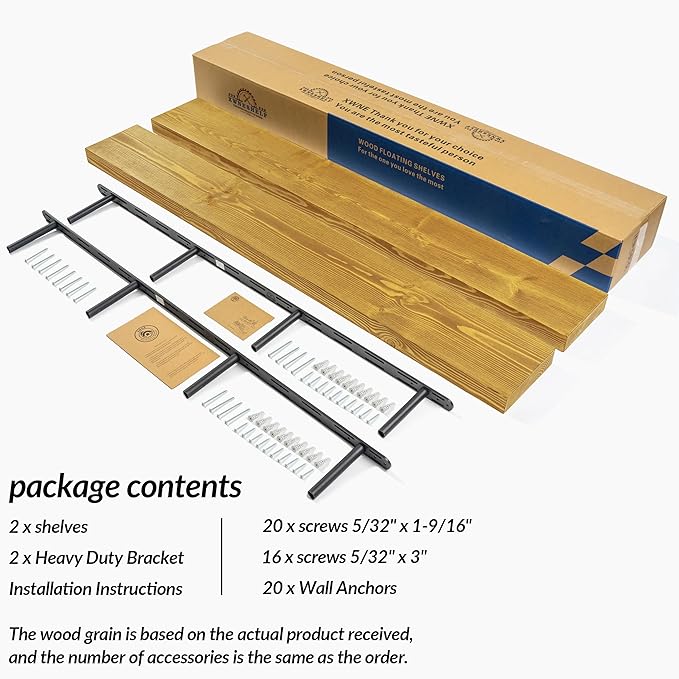 Rusitc Floating Shelves 60 inch Long 8 "deep Set of 2, Heavy Duty Wood Wall