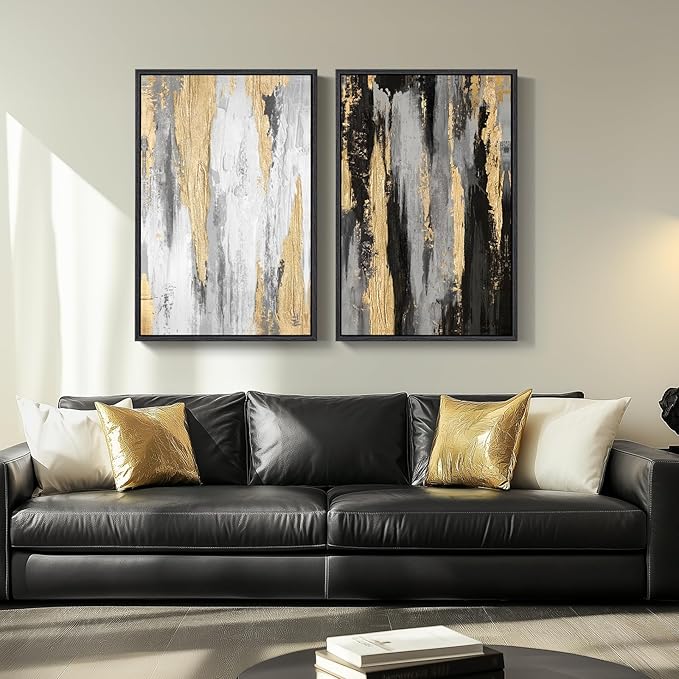 Large Framed Black and White Abstract Wall Art