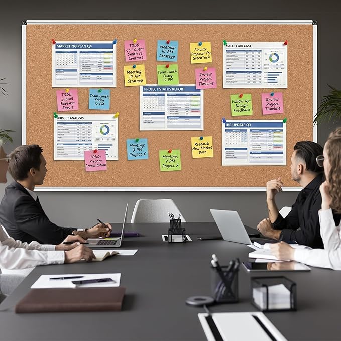 Large Cork Bulletin Board 96" X 48", Wall Mounted Notice Pin Board
