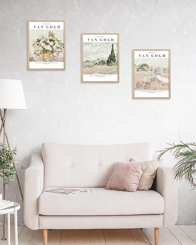 HesenDot Unframed Vintage Van Gogh Exhibition Posters Set of 3, French Country