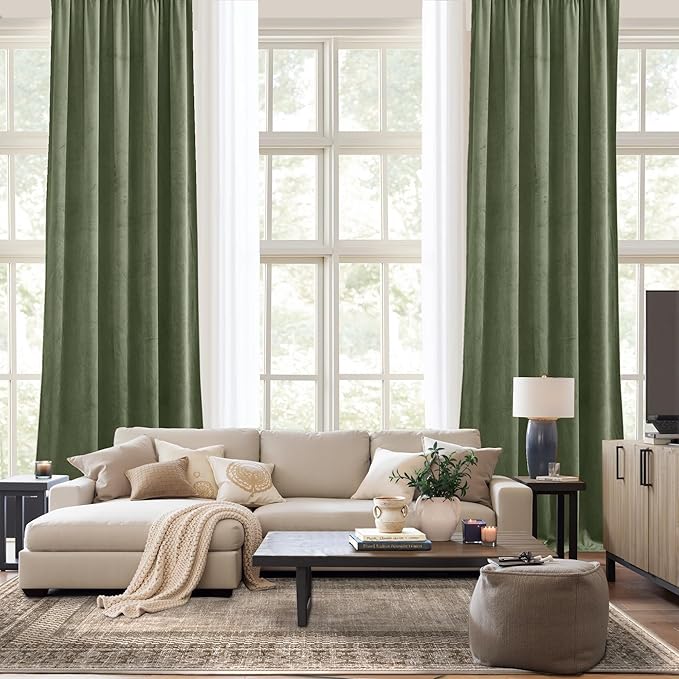 NICETOWN Sage Green Extra Wide Velvet Curtains 84 inches Long 2 Panels