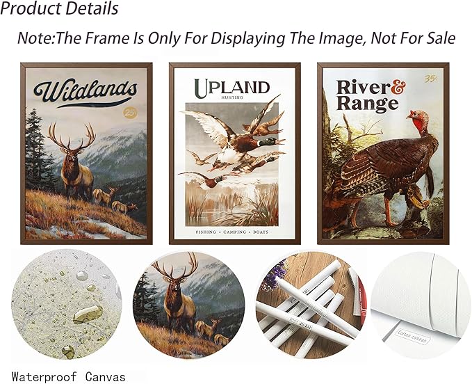 3Pcs Wild Animal Canvas Wall Art Nature Wilderness Deer Wild Duckturkey Posters Prints Hunting Outdoorsy Cabin Wall Decor Pictures Gift for Hunter Dad for Living Room Bedroom Decoration Unframed