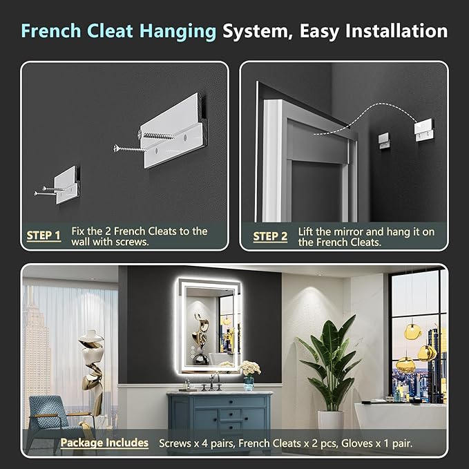 24x30 LED Bathroom Mirror with Lights, Backlit and Front Lit Anti-Fog Lighted
