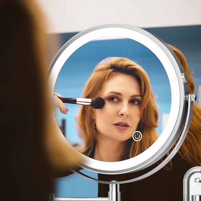 Rocollos Rechargeable Wall Mounted Lighted Makeup Mirror, 8 Inch Double-Sided