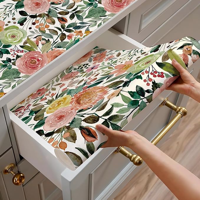 Floral Pattern Self-Adhesive Contact Paper, Oil and Water Resistant Drawer