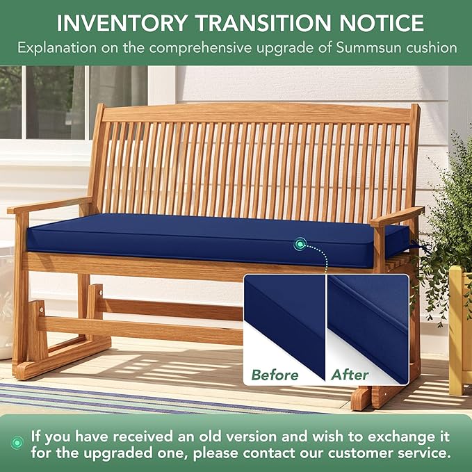 Summsun Outdoor Bench Cushion: Waterproof and Fade Resistant Patio Furniture Cushions - Non-Slip Bench Pad Cushion with Removable Cover for Garden Swing Porch Sofa Settee, 59 x 18 Inch, Navy Blue