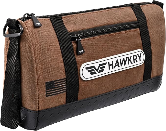 HAWKRY Canvas Tool Pouch â Brown Tool Bag for Tool Storage, DIY, Electrical, Auto or Hobby Use | Rugged Canvas Organizer with Zipper & Reinforced Base â Compact Utility Pouch for Toolbox or Car