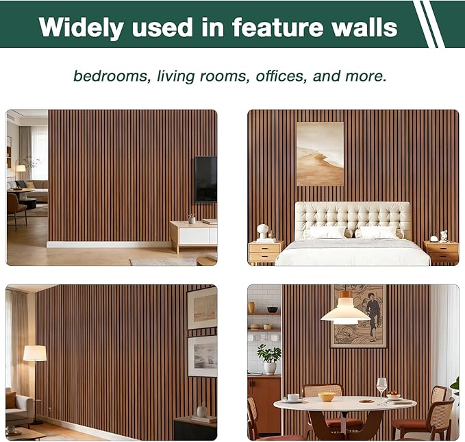 Yuzzy 4 Pack Wood Panels for Wall, 94.5" x 11" Acoustic Wood Slat Wall Panel