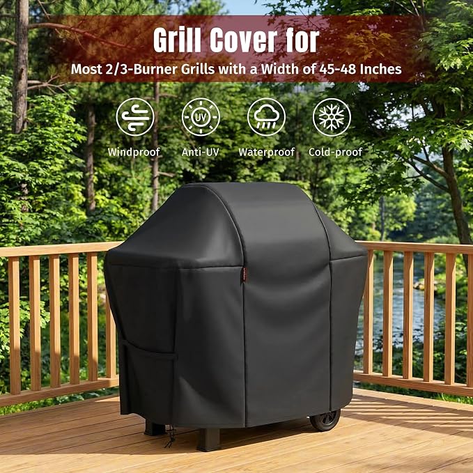 SHINESTAR 48 Inch Grill Cover for 45-48" 2-3 Burner Gas Grills, Heavy Duty Oxford Fabric BBQ Cover Waterproof UV Protection, Windproof with Magic Tape & Drawstring Bottom