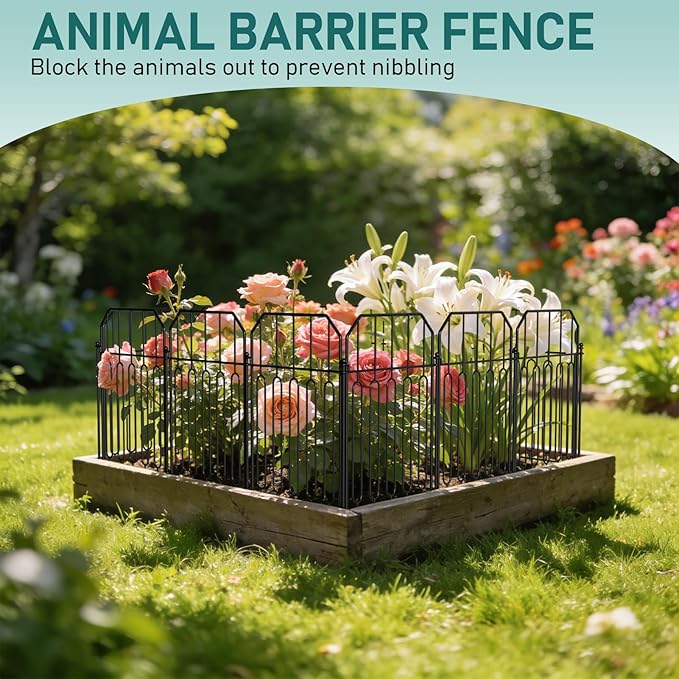 Goovilla Garden Fence, Total 19ft(L) x 21in(H) Garden Fencing Animal Barrier, 19 Pcs Rustproof Metal Wire No Dig Fence Panels, Black Decorative Garden Fences and Borders for Dogs, Flower Bed, Patio