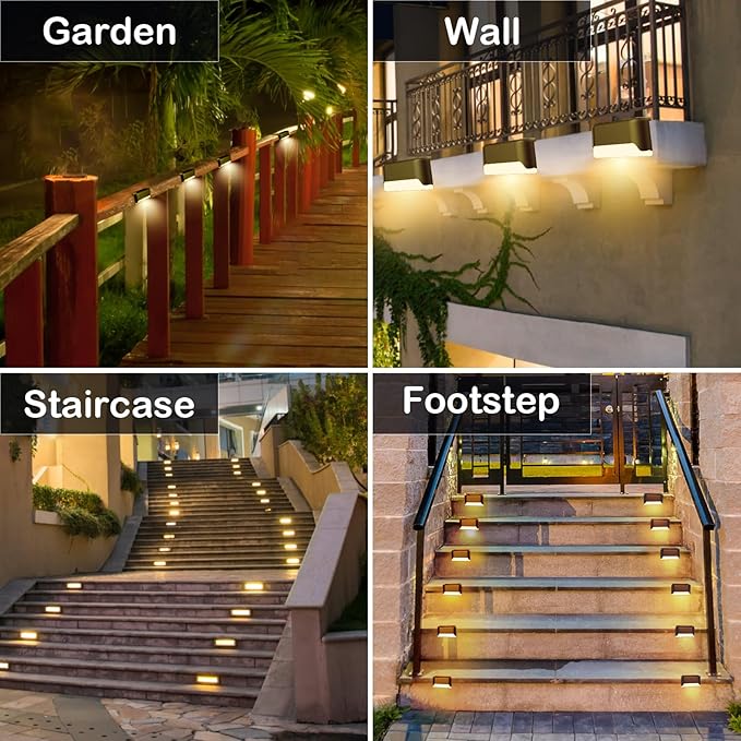 BKBB PPBB Solar Deck Lights Outdoor, 12 Pcs Solar Step Lights, Waterproof LED Solar Lights for Outdoor Stairs, Step, Fence, Yard, Patio, Railing, Garden and Pathway