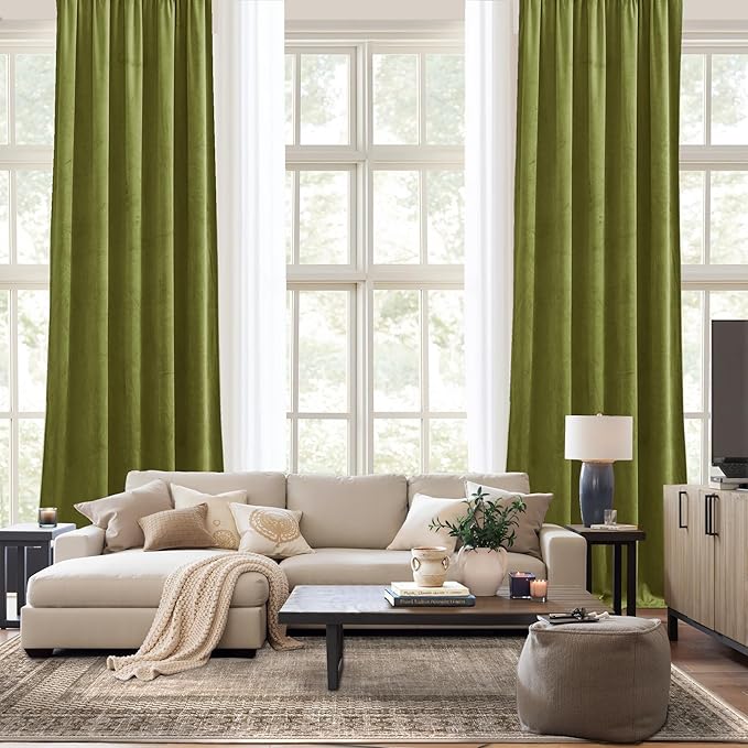 NICETOWN Moss Green Velvet Drapes 120 inch Long