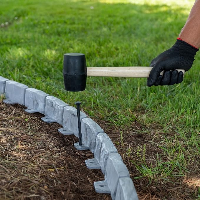 EasyFlex No-Dig Landscape Edging with Anchoring Spikes, 2.7 in. Tall Decorative Stone-Look Garden Border, 90 Foot Kit, Slate Gray (3602S-90C)