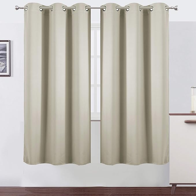 LEMOMO Light Beige Thermal Blackout Curtains/42 x 72 Inch/Set of 2 Panels Room