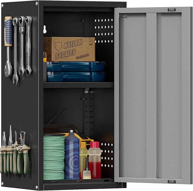 Metal Garage Wall Cabinet with 1 Door, 13.78'' Wide Wall Mounted Tool Cabinets