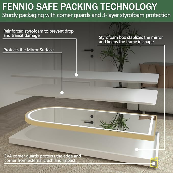 FENNIO Full Length Mirror with Lights, Free Standing Lighted Floor Mirror