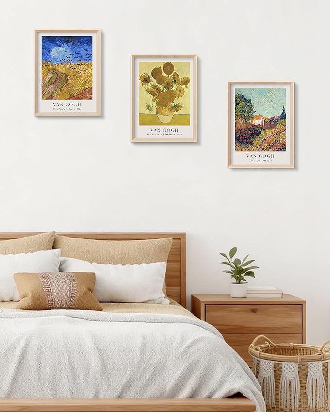 HesenDot Van Gogh Framed Wall Art Set of 3, 12x16 Inch Canvas Prints, Wheatfield