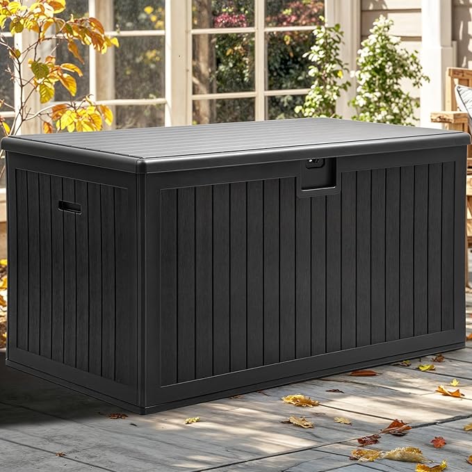 YITAHOME 260 Gallon Large Deck Box with Divider & Side Handles, Outdoor Double-Wall Storage for Patio Furniture Cushions, Garden Pool Accessories, Water Resistant & Lockable, Black