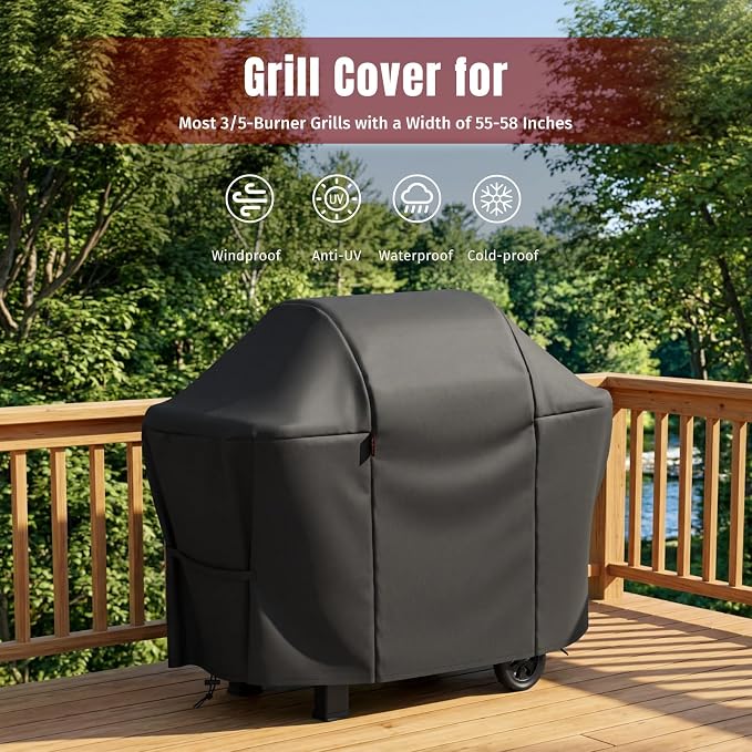 SHINESTAR 55 Inch Grill Cover for 45-48" 2-3 Burner Gas Grills, Heavy Duty Oxford Fabric BBQ Cover Waterproof UV Protection, Windproof with Magic Tape & Drawstring Bottom