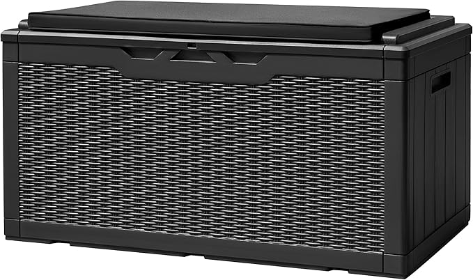 Devoko 100 Gallon Deck Box, Waterproof Outdoor Storage Box with Cushion (Black)