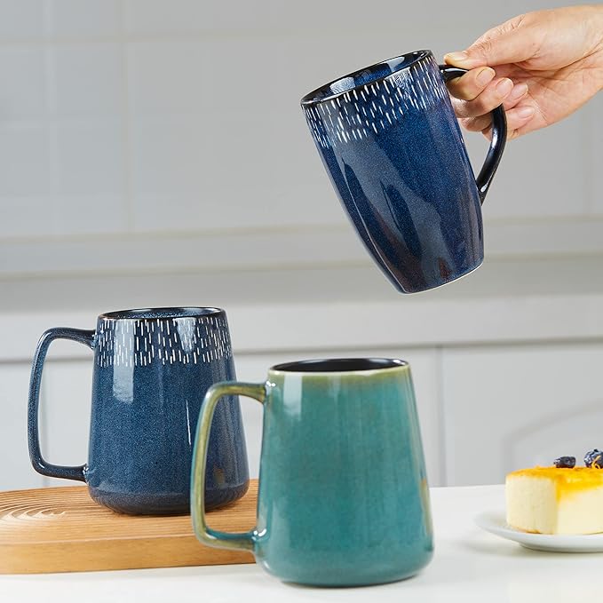 HYTYSKAR 24 OZ Extra Large Ceramic Coffee Mug, Jumbo Coffee Mugs, Big Tea Cups with a Large Handle for Office and Home, Microwave and Dishwasher Safe (24 OZ Star Blue)