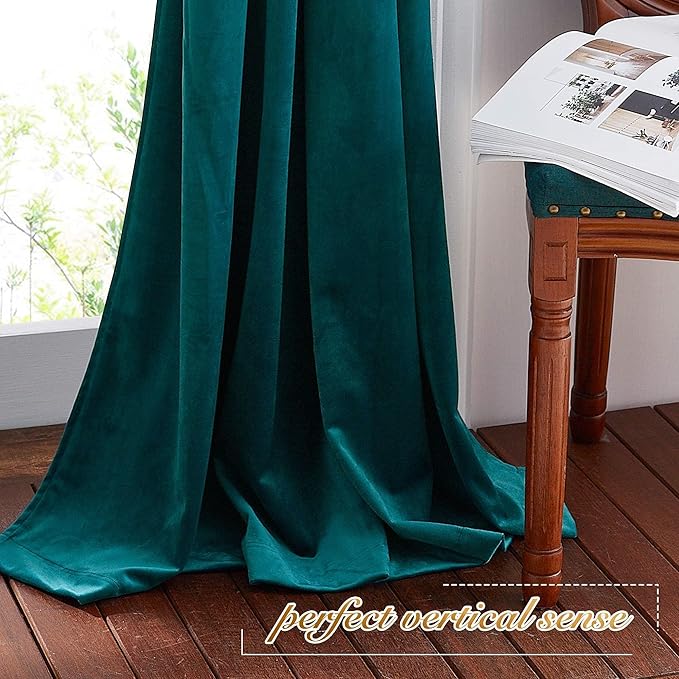 NICETOWN Teal Velvet Curtains 108 inches Long 52 Wide, Classic Heat & Light