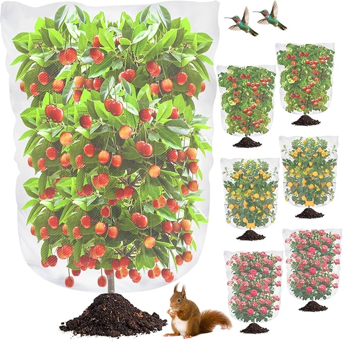6 Pack Bird Netting for Garden, 3.2Ã5.2Ft Blueberry Bush Netting Cover with Drawstring, Insect Net Blueberry Netting Plant Covers Garden Netting for Garden Protection Tomato Fruit Bush