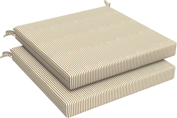 LVTXIII Outdoor Chair Cushions 19"x19"x2" Pack of 2, Water-Repellent Square Corner Memory Foam Seat Cushions with Ties for Garden Patio Furniture, Strip Beige