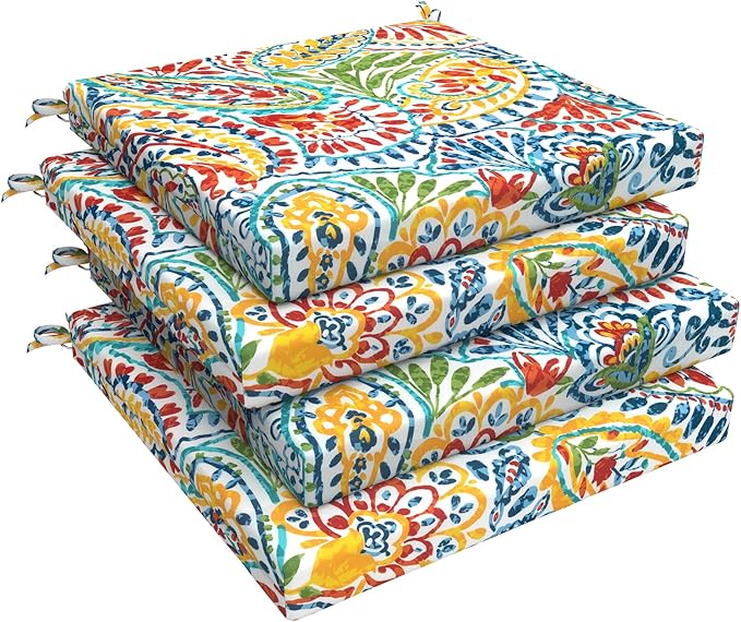 LVTXIII Outdoor Seat Cushions Set of 4 Square Corner Chair Cushions with Ties, Patio Chair Pads for Home Office and Patio Garden Furniture Decoration 19"x19"x2", Paisley Multi